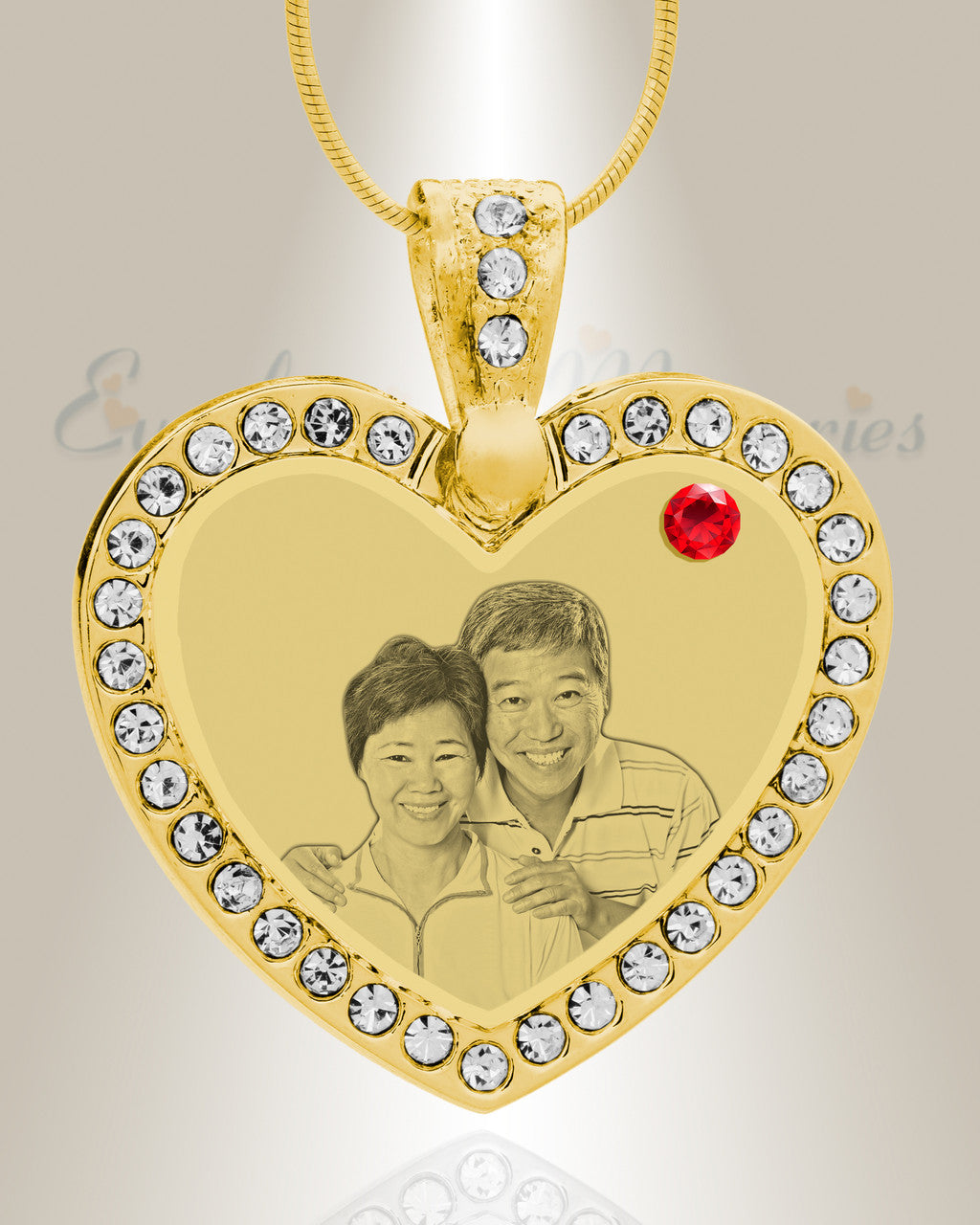 Birthstone Gem Heart July Photo Engraved Gold Plated over Stainless Keepsake