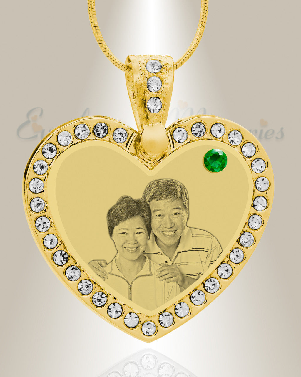 Birthstone Gem Heart May Photo Engraved Gold Plated over Stainless Keepsake