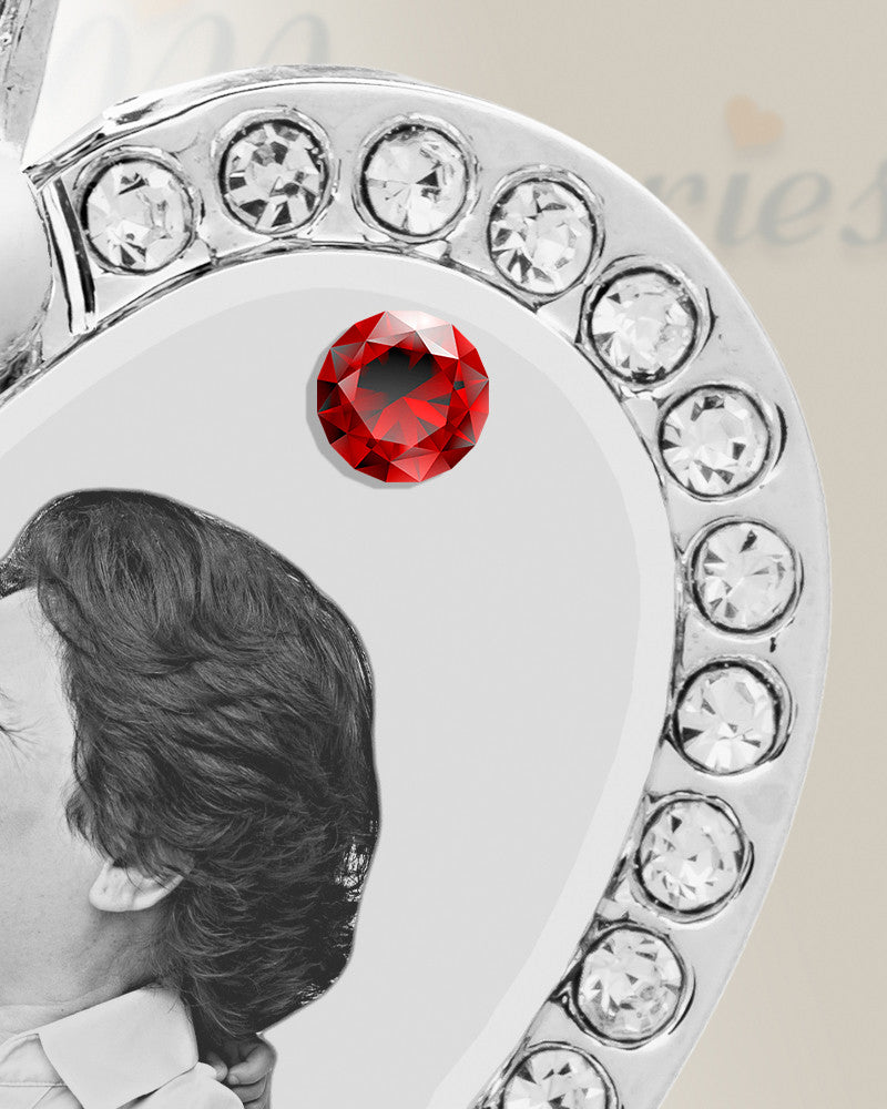 Birthstone Gem Heart January Photo Engraved Stainless Keepsake