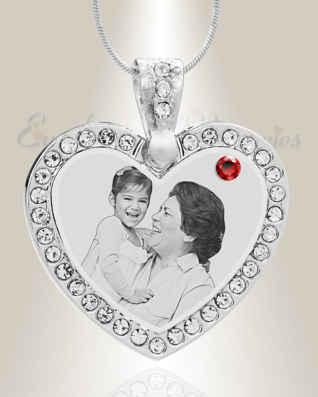 Birthstone Gem Heart January Photo Engraved Stainless Keepsake