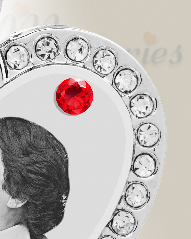 Birthstone Gem Heart July Photo Engraved Stainless Keepsake