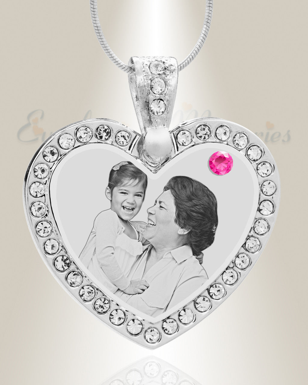 Birthstone Gem Heart October Photo Engraved Stainless Keepsake