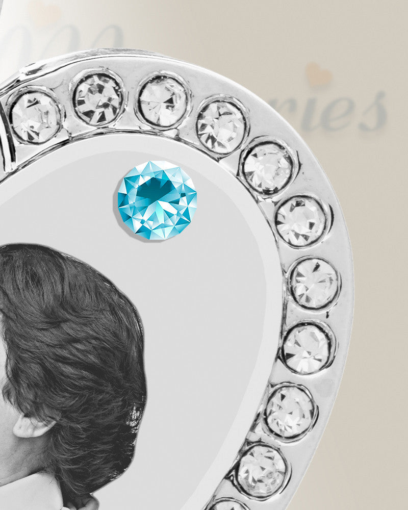 Birthstone Gem Heart March Photo Engraved Stainless Keepsake