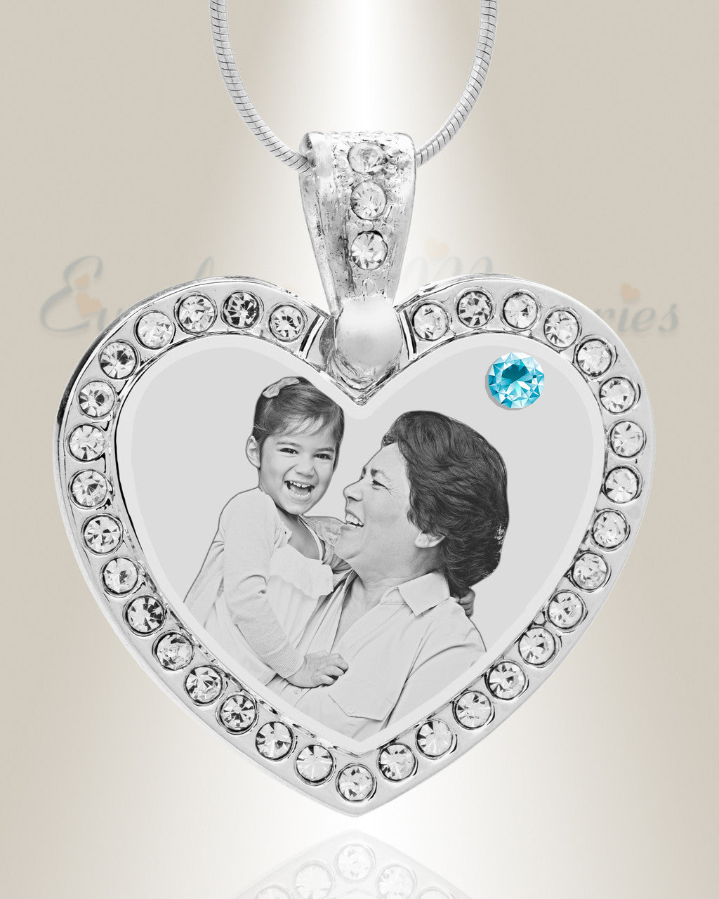 Birthstone Gem Heart March Photo Engraved Stainless Keepsake