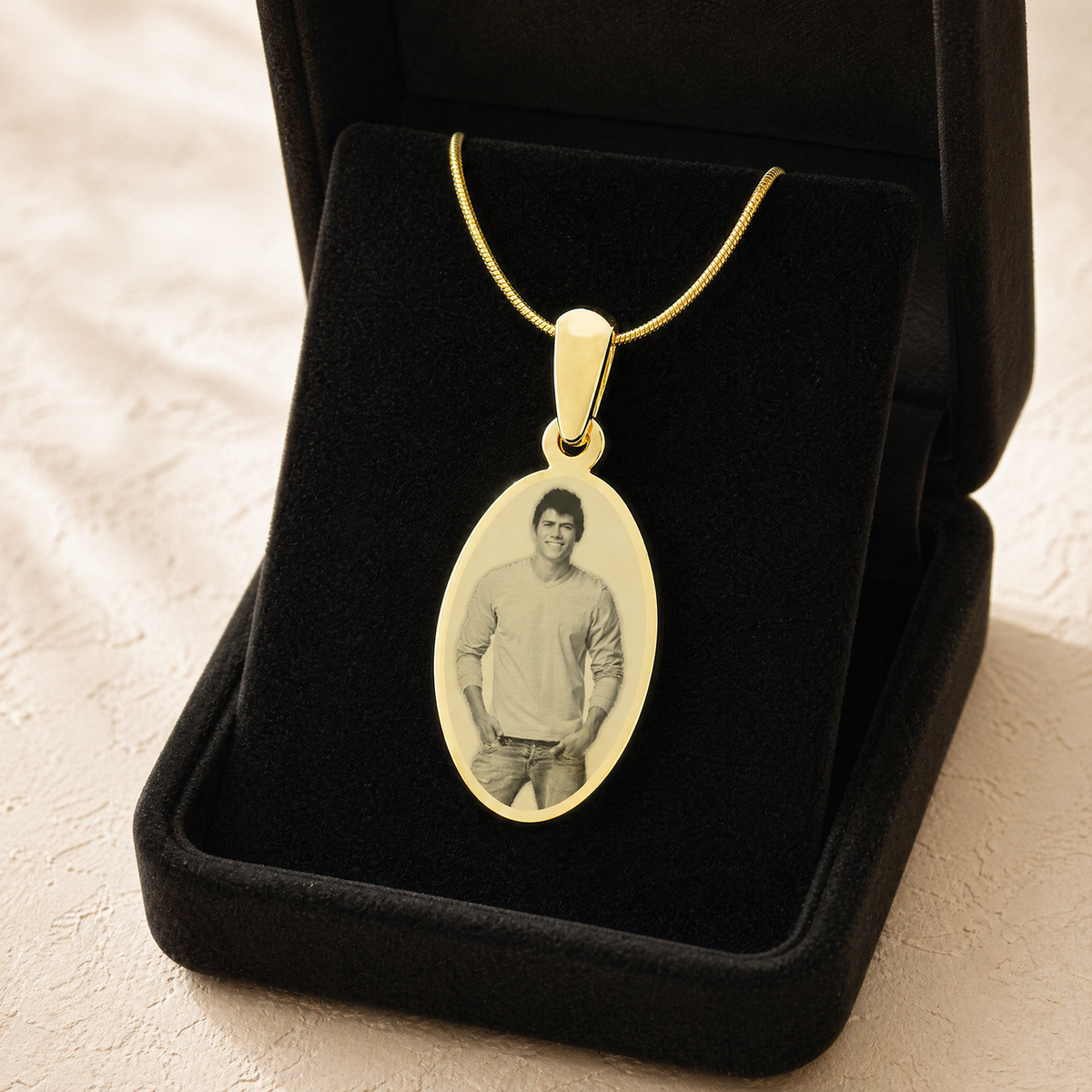 Oval Photo Engraved Gold Plated over Stainless Keepsake
