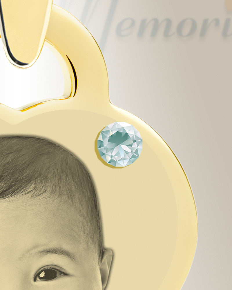 Birthstone Small Heart April Photo Engraved Gold Plated over Stainless Keepsake