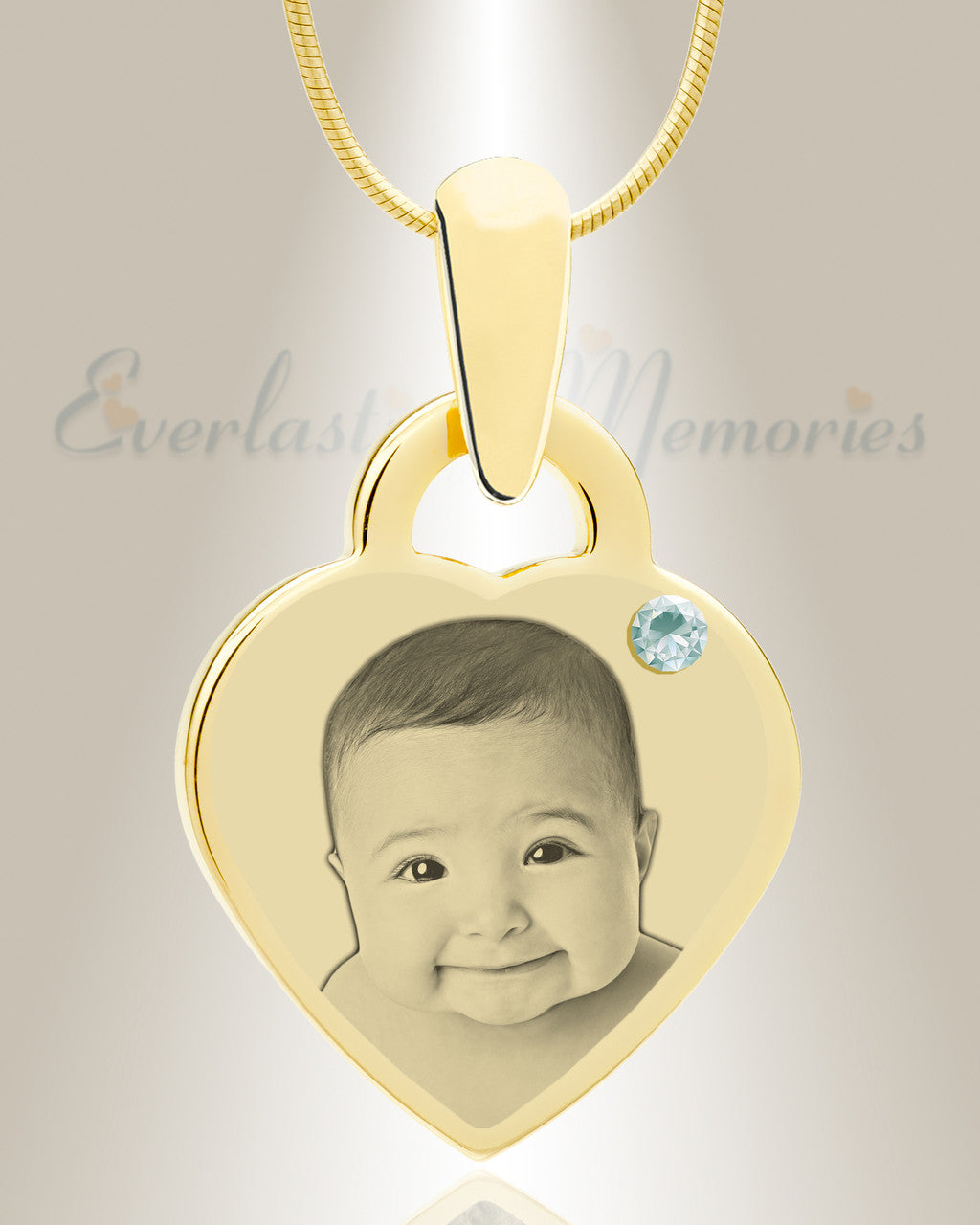 Birthstone Small Heart April Photo Engraved Gold Plated over Stainless Keepsake