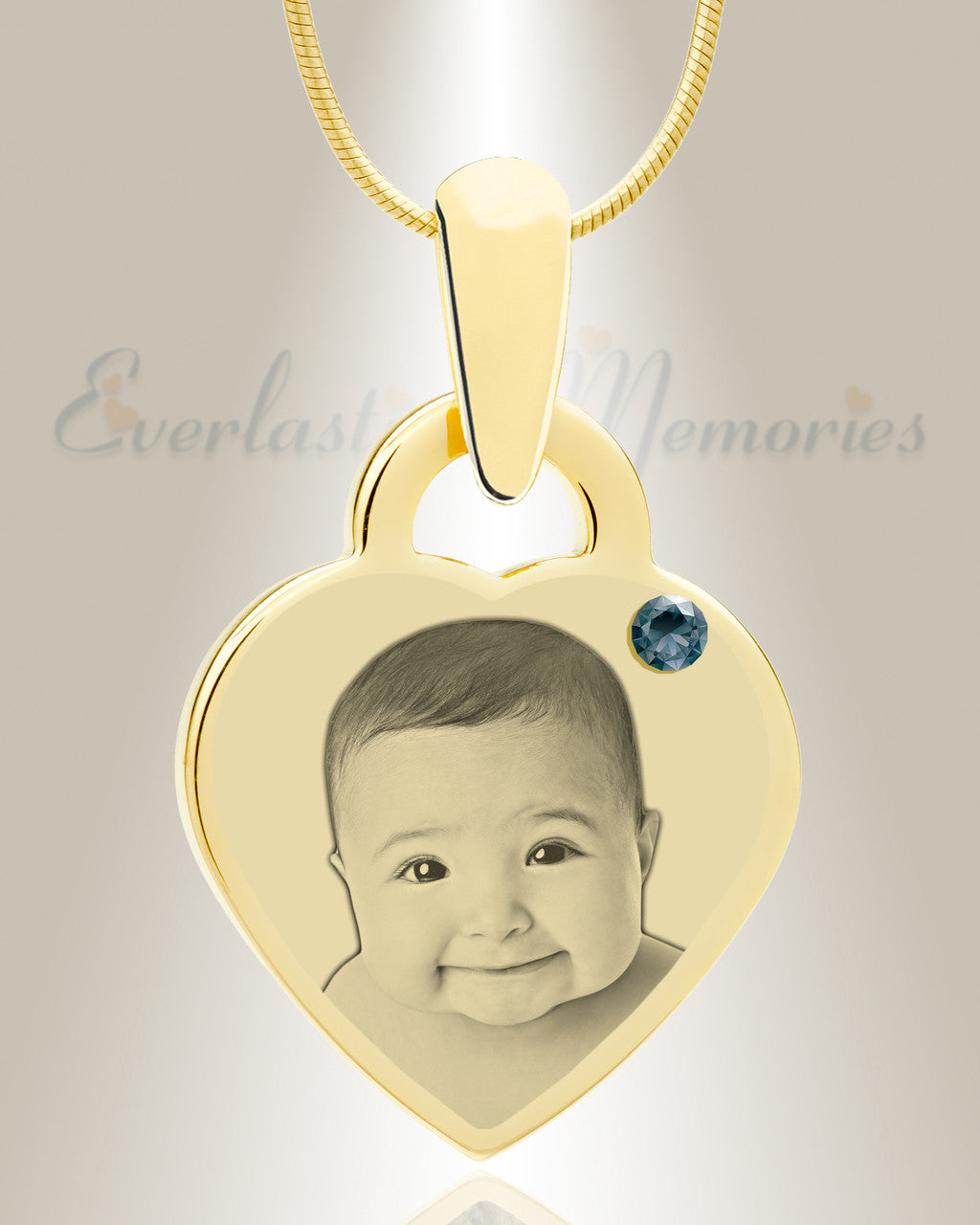 Birthstone Small Heart December Photo Engraved Gold Plated over Stainless Keepsake