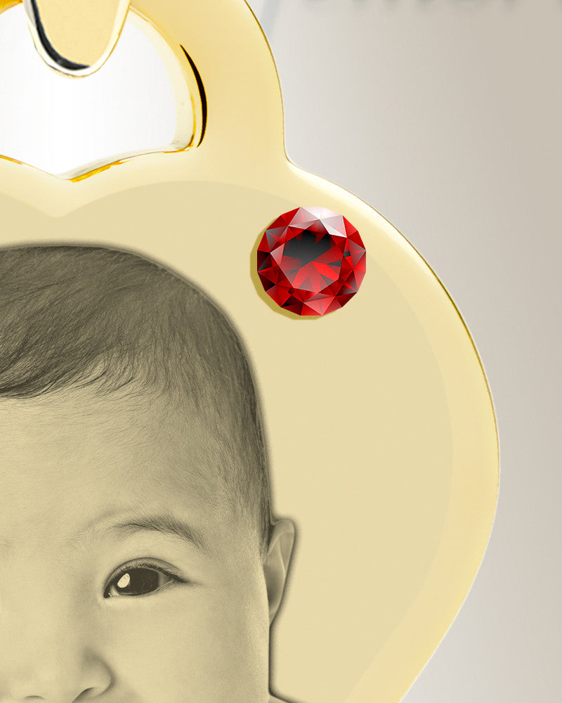 Birthstone Small Heart January Photo Engraved Gold Plated over Stainless Keepsake