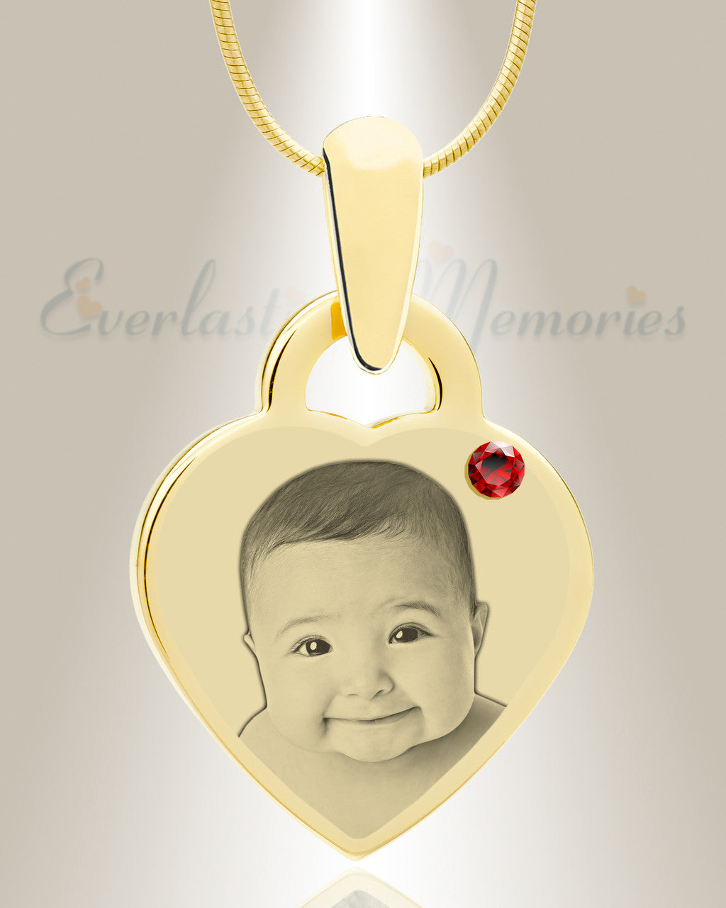 Birthstone Small Heart January Photo Engraved Gold Plated over Stainless Keepsake