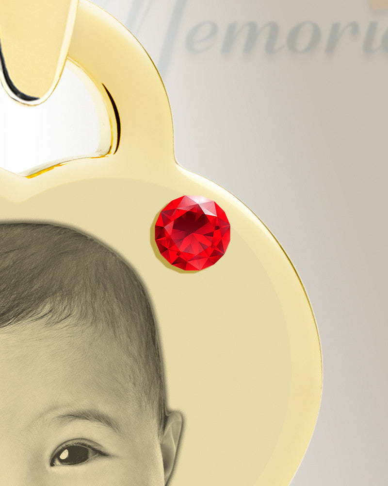 Birthstone Small Heart July Photo Engraved Gold Plated over Stainless Keepsake