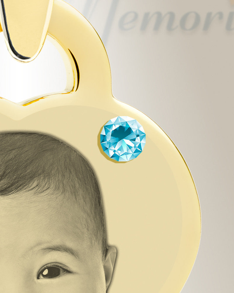 Birthstone Small Heart March Photo Engraved Gold Plated over Stainless Keepsake