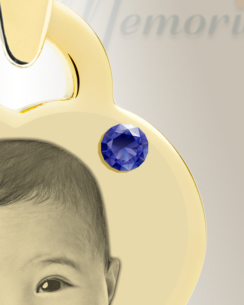 Birthstone Small Heart September Photo Engraved Gold Plated over Stainless Keepsake