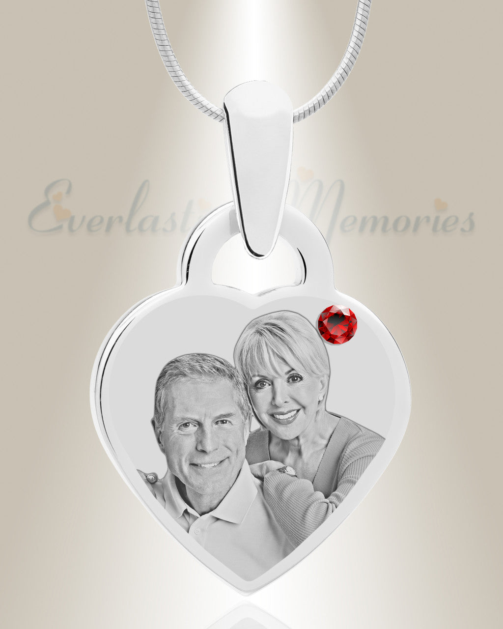 Birthstone Small Heart January Picture Engraved Stainless Keepsake