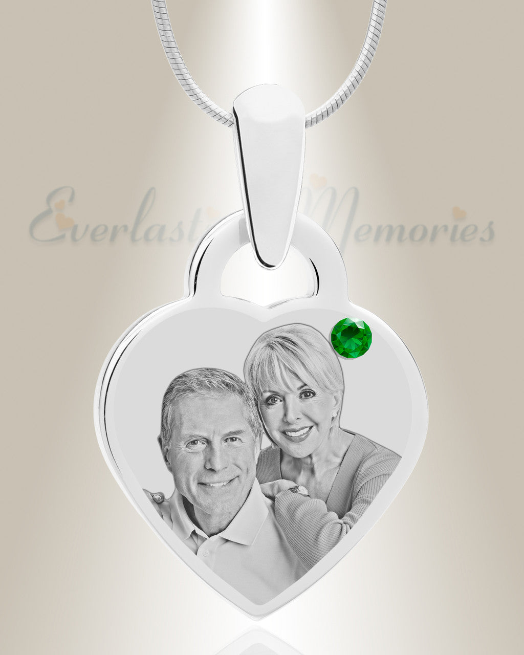 Birthstone Small Heart May Picture Engraved Stainless Keepsake