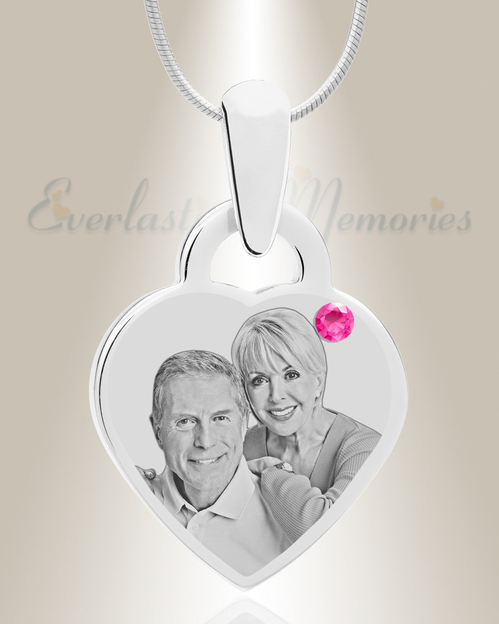 Birthstone Small Heart October Picture Engraved Stainless Keepsake