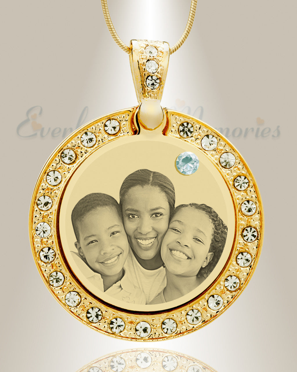 Birthstone Gem Circle April Photo Engraved Gold Plated over Stainless Keepsake