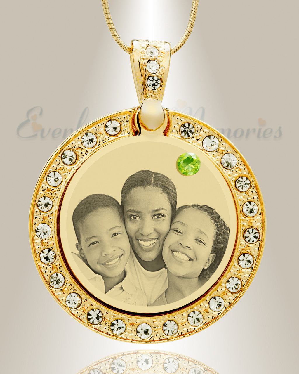 Birthstone Gem Circle August Photo Engraved Gold Plated over Stainless Keepsake