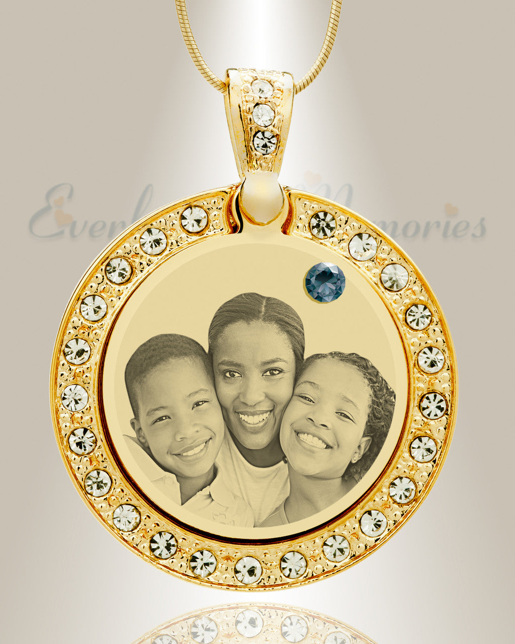 Birthstone Gem Circle December Photo Engraved Gold Plated over Stainless Keepsake