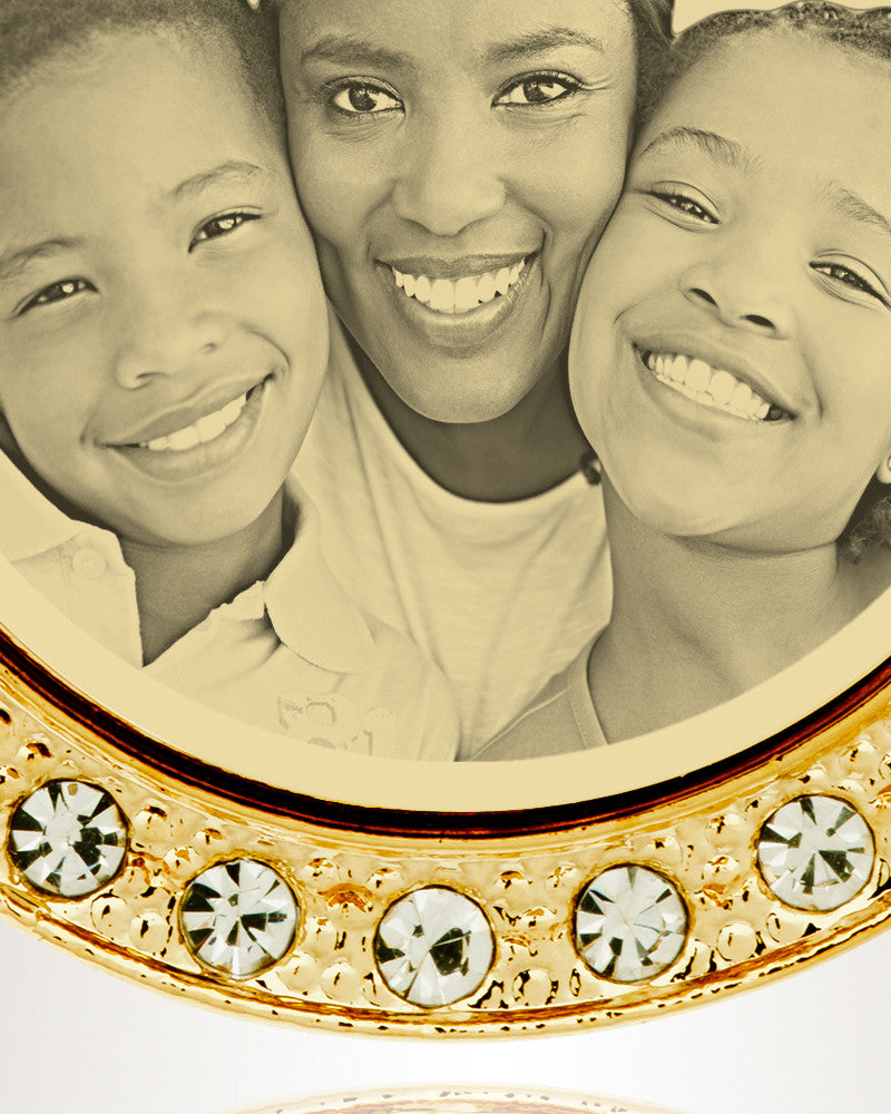 Birthstone Gem Circle August Photo Engraved Gold Plated over Stainless Keepsake