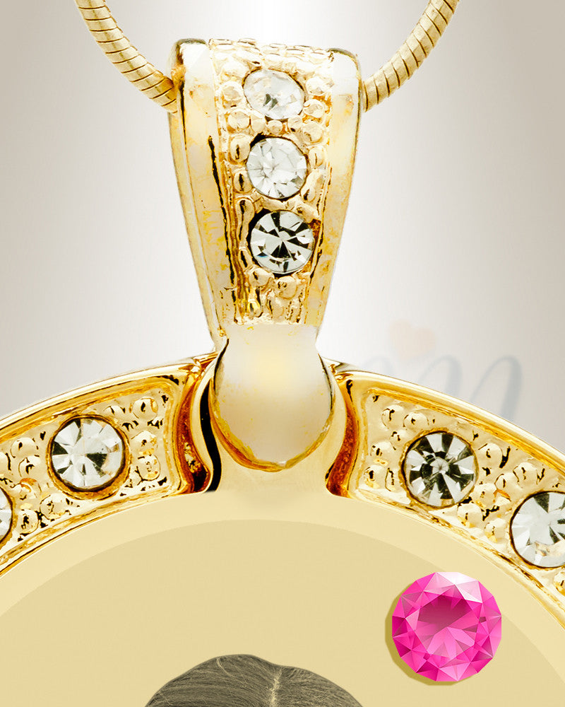 Birthstone Gem Circle October Photo Engraved Gold Plated over Stainless Keepsake