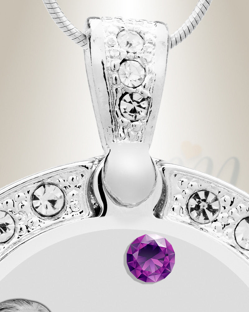 Birthstone Gem Circle February Photo Engraved Stainless Keepsake