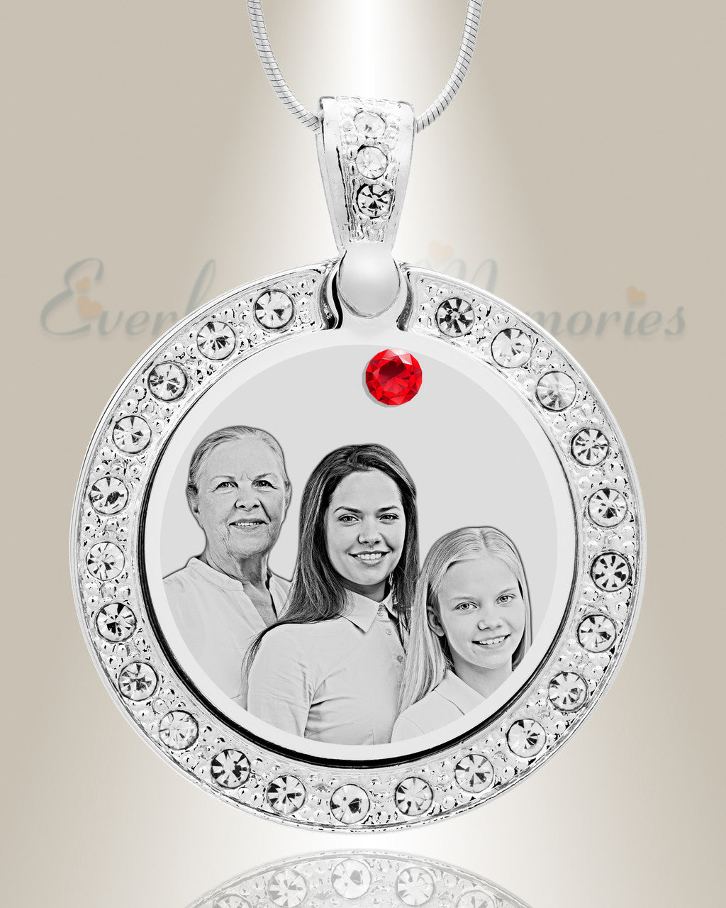 Birthstone Gem Circle July Photo Engraved Stainless Keepsake