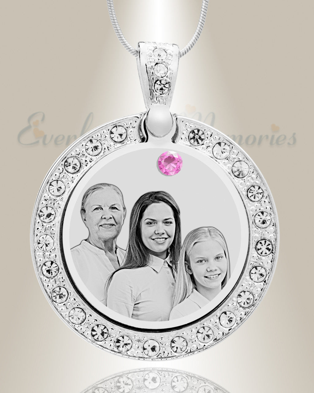 Birthstone Gem Circle June Photo Engraved Stainless Keepsake