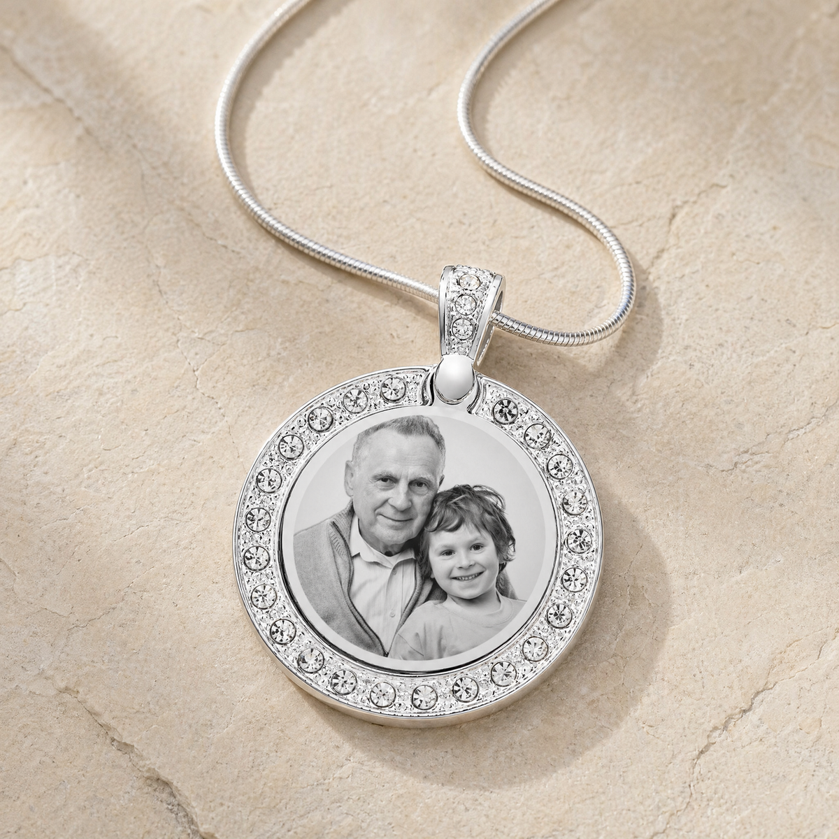Gem Circle Photo Engraved Stainless Keepsake