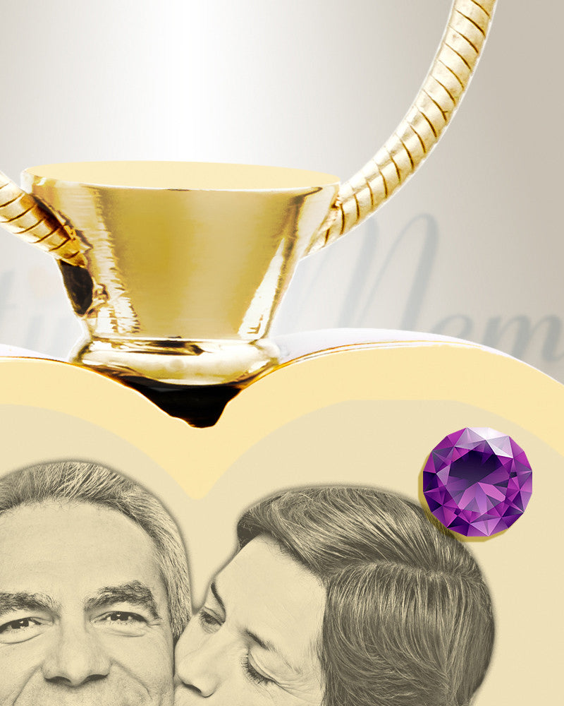 February Birthstone Heart Gold Plated Photo Engraved Ash Pendant