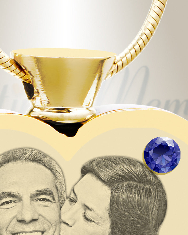 September Birthstone Heart Gold Plated Photo Engraved Ash Pendant