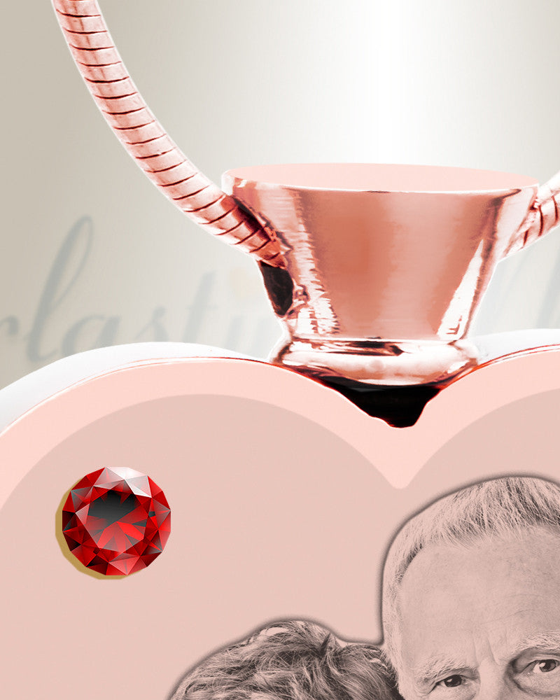 January Birthstone Heart Rose Gold Plated Picture Engraved Ash Pendant