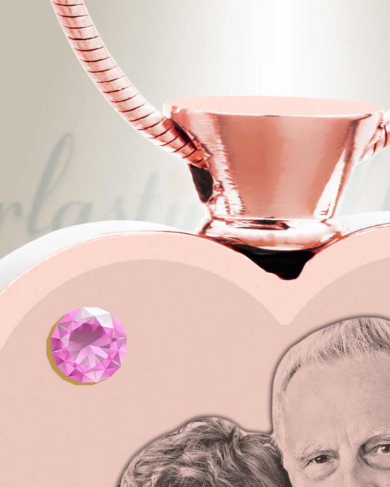 June Birthstone Heart Rose Gold Plated Picture Engraved Ash Pendant