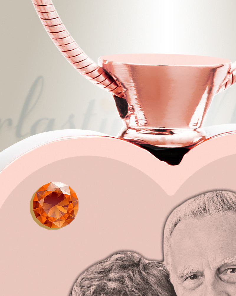 November Birthstone Heart Rose Gold Plated Picture Engraved Ash Pendant