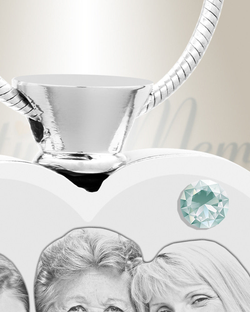 April Birthstone Heart Stainless Steel Picture Engraved Ash Pendant