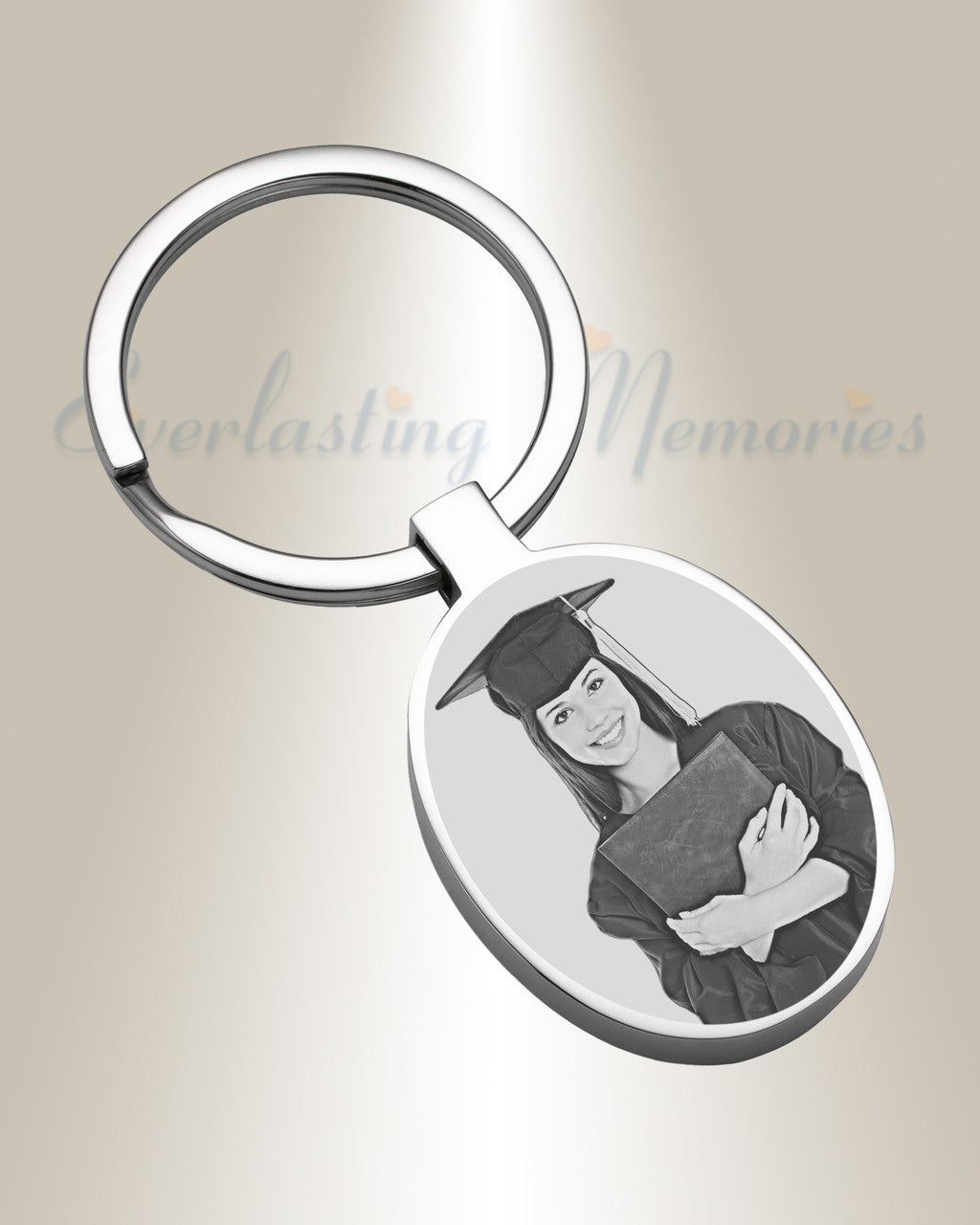 Circles Cremation Stainless Steel Photo Engraved Keychain