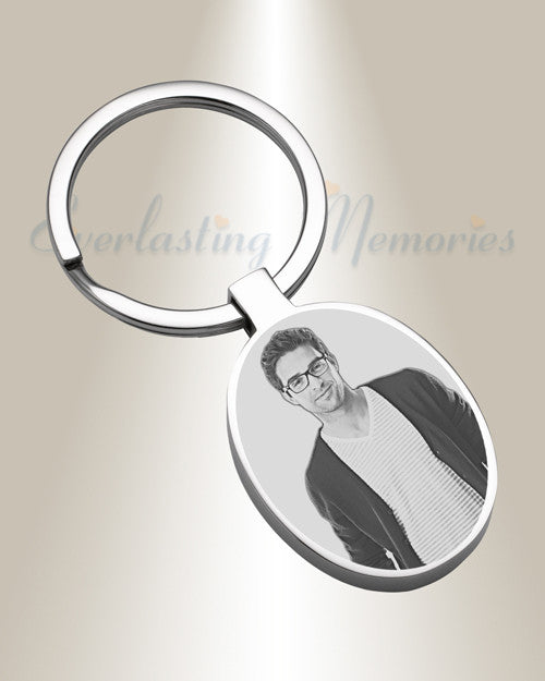 Circles Stainless Steel Photo Engraved Keychain