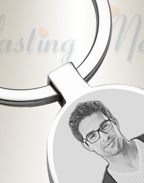 Circles Stainless Steel Photo Engraved Keychain