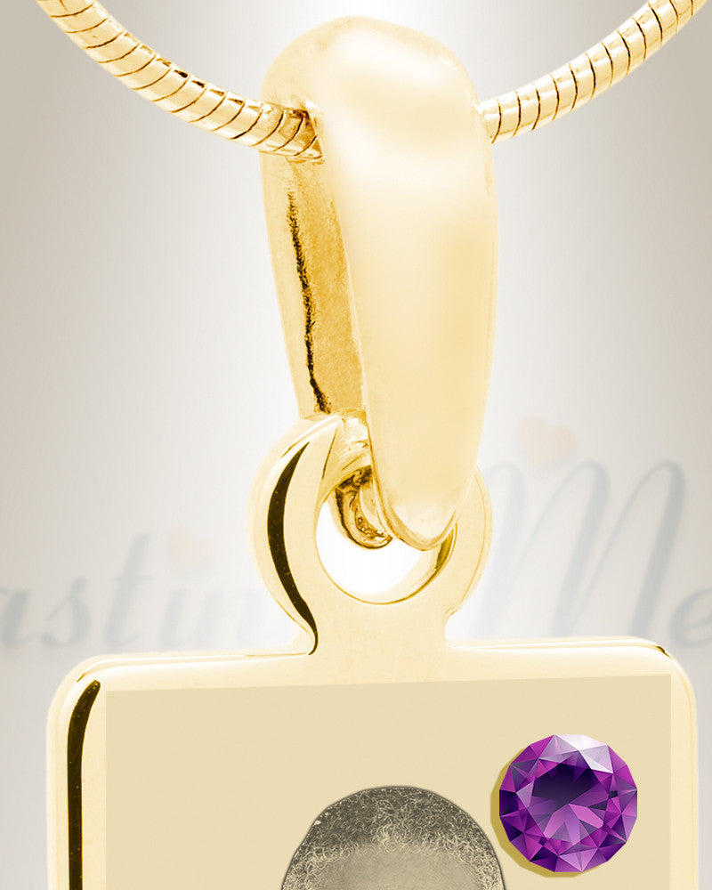 February Birthstone Gold Plated over Stainless Steel Tower Photo Pendant
