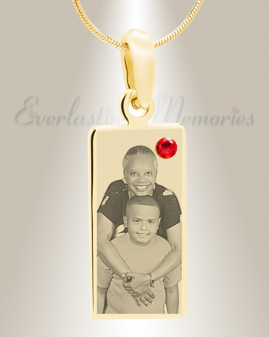 July Birthstone Gold Plated over Stainless Steel Tower Photo Pendant