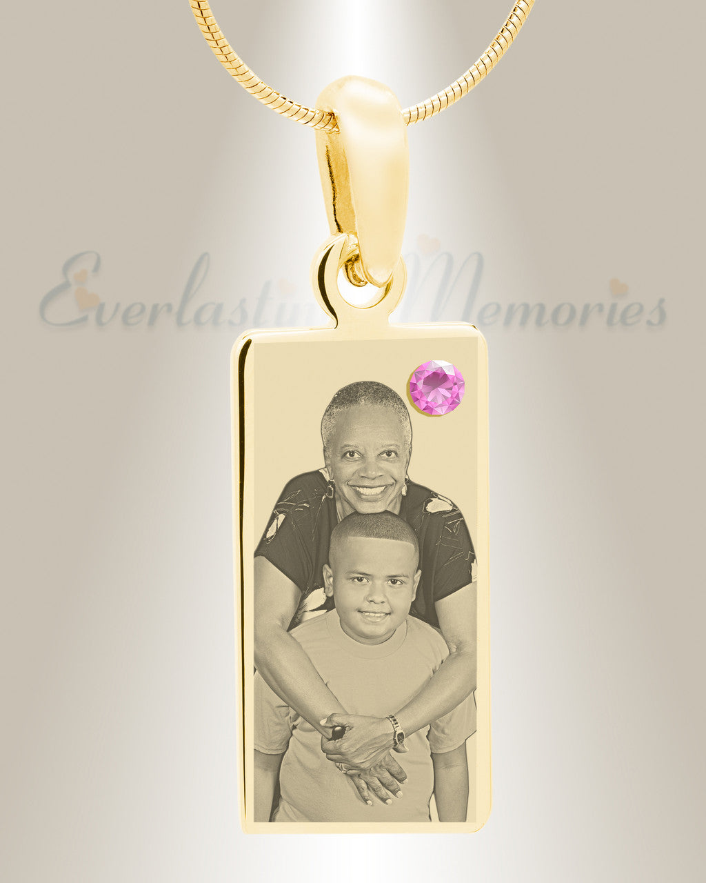 June Birthstone Gold Plated over Stainless Steel Tower Photo Pendant