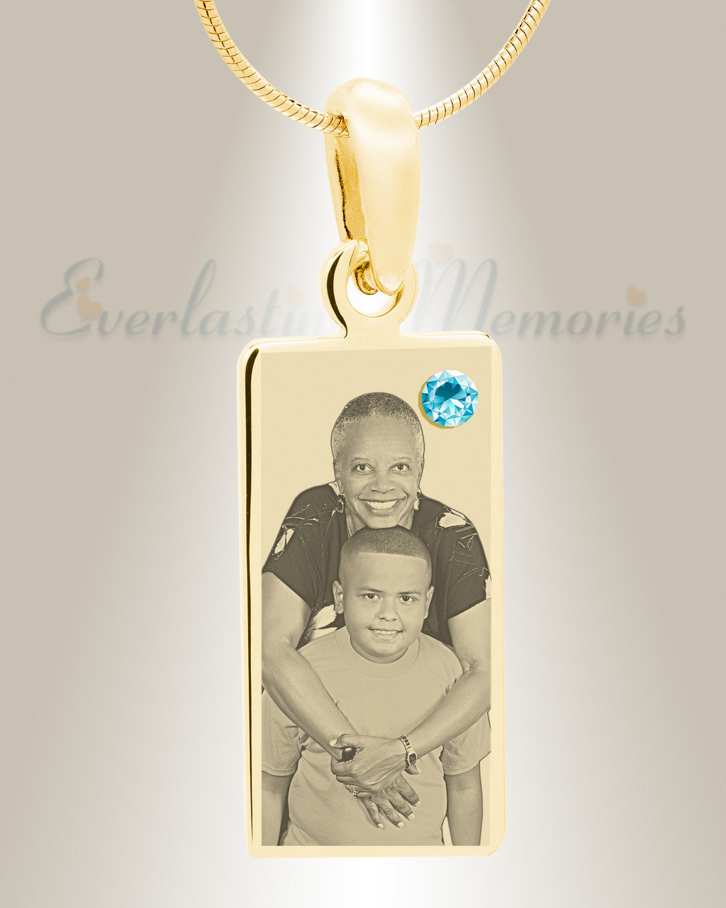 March Birthstone Gold Plated over Stainless Steel Tower Photo Pendant