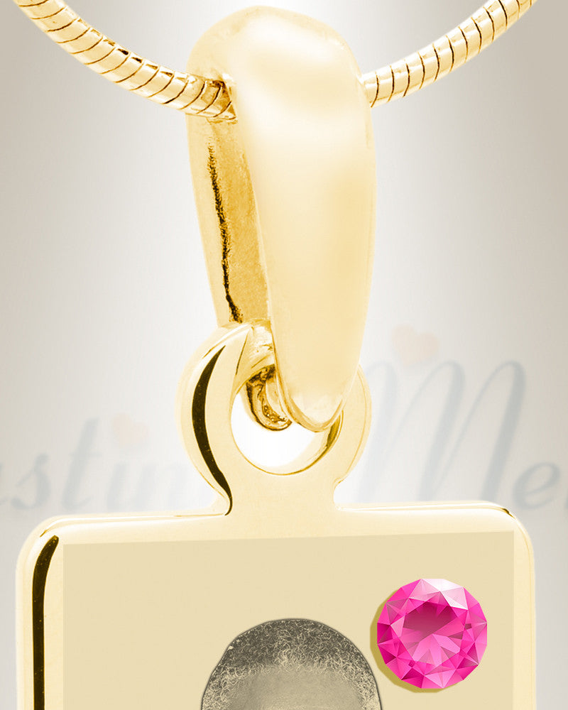 October Birthstone Gold Plated over Stainless Steel Tower Photo Pendant