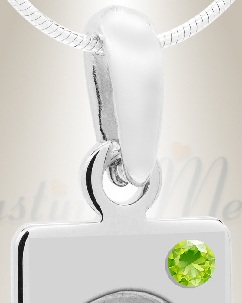 August Birthstone Stainless Steel Tower Photo Pendant