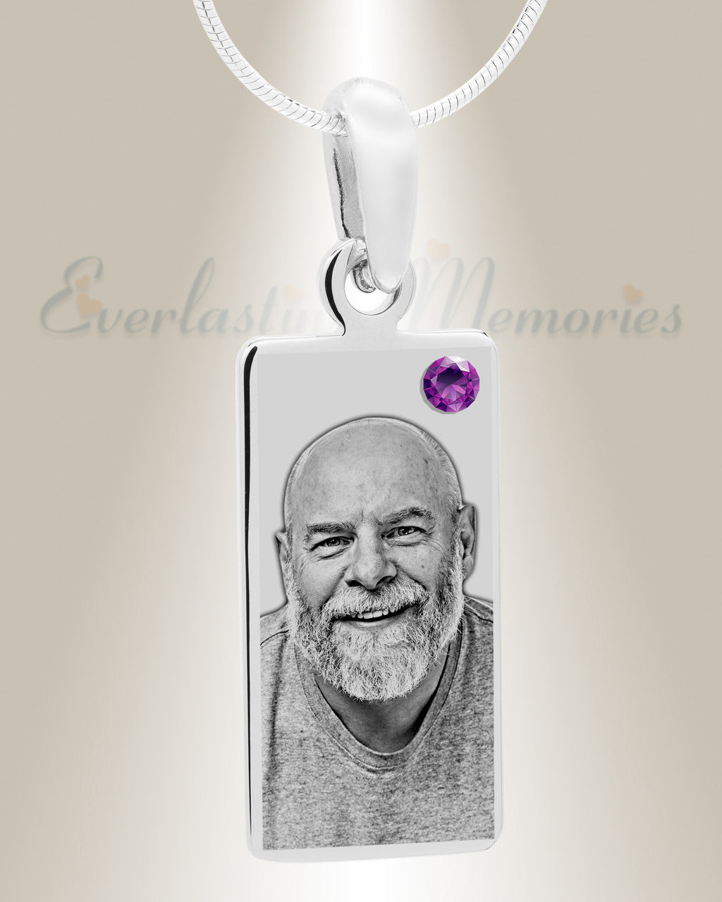 February Birthstone Stainless Steel Tower Photo Pendant