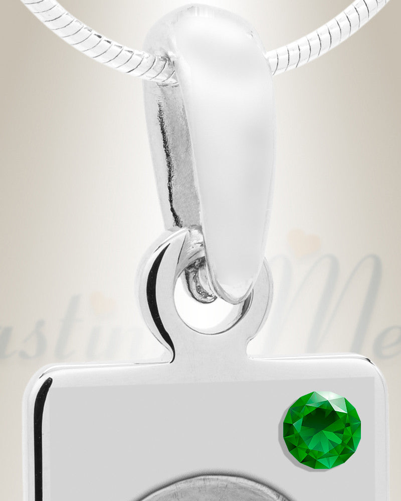 May Birthstone Stainless Steel Tower Photo Pendant