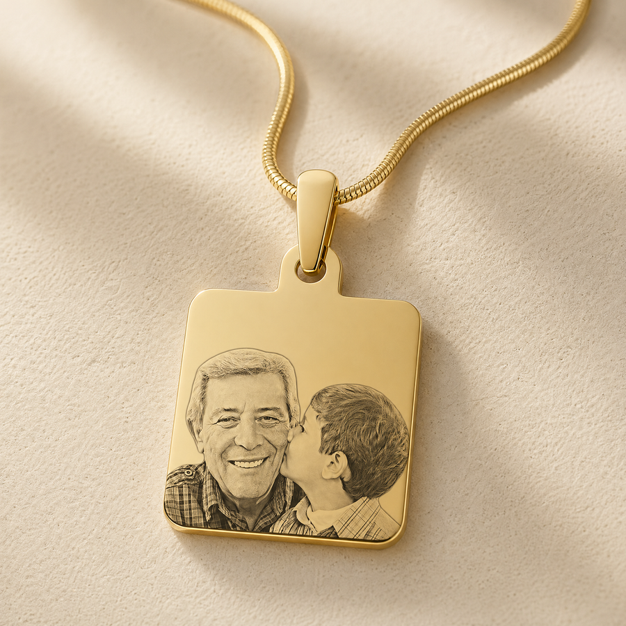 Gold Plated over Stainless Steel Square Block Photo Pendant