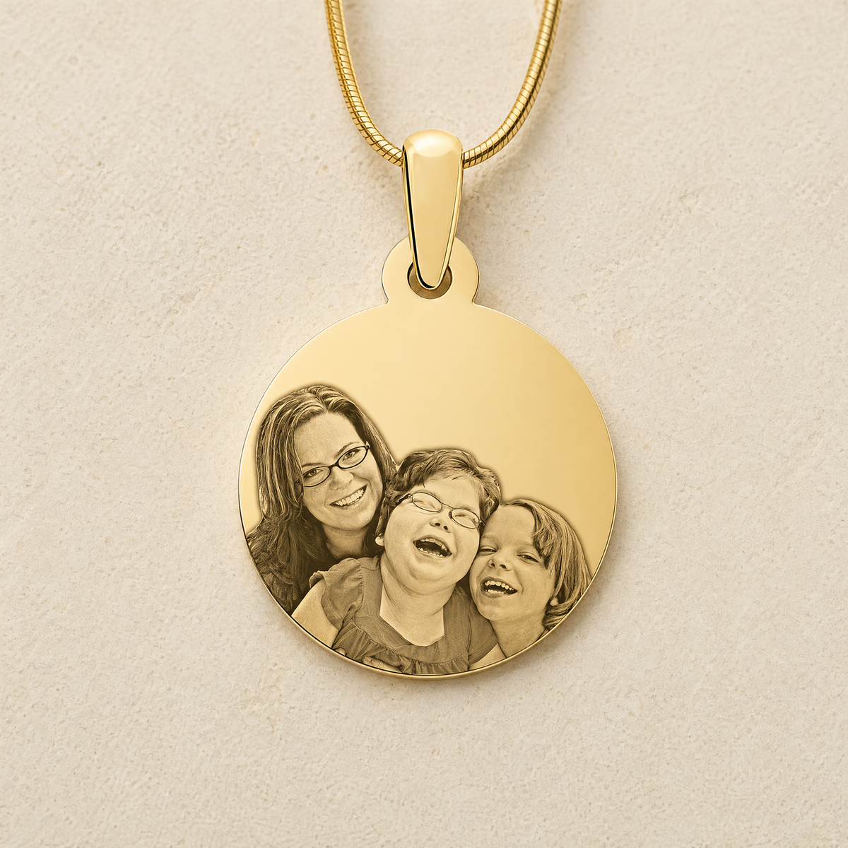 Gold Plated over Stainless Steel Circled Photo Pendant