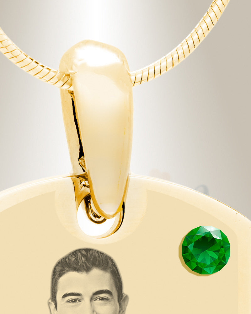 Birthstone Small Dog Tag May Gold Plated over Stainless Steel Photo Pendant