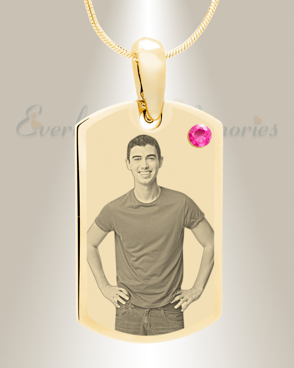 Birthstone Small Dog Tag October Gold Plated over Stainless Steel Photo Pendant